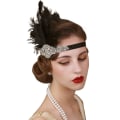 Miniatyrbilde 1 av 5: 1920-talls hodeplagg Flapper pannebånd, Rhinestone fjær Great Gatsby hodeplagg hårtilbehør for kvinner (svart)