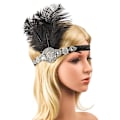 Miniatyrbilde 4 av 5: 1920-talls hodeplagg Flapper pannebånd, Rhinestone fjær Great Gatsby hodeplagg hårtilbehør for kvinner (svart)