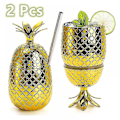 Miniatyrbilde 1 av 4: 2 stk 500 ml ananas drikkekopper med sugerør i rustfritt stål