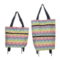 Miniatyrbilde 2 av 5: 2-i-1 sammenleggbar handlevogn med sammenleggbar to-nivås glidelås og sammenleggbar handlepose med hjul bølgete fargestenger 33 * 28CM