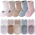Miniatyrbillede 1 af 5: 5 par babystrømper med skridsikre greb til småbørn - Strømper til piger og drenge i alderen 1-3 år - Beige, blå, kaffe, khaki og pink