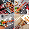 Miniatyrbillede 3 af 5: 10 stk. grillspyd, rustfri stålspyd, flade metalspyd, genanvendeligt grilltilbehør, til grillfester (40 cm)
