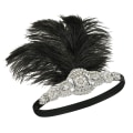 Miniatyrbilde 5 av 5: 1920-talls hodeplagg Flapper pannebånd, Rhinestone fjær Great Gatsby hodeplagg hårtilbehør for kvinner (svart)