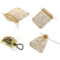 Miniatyrbillede 2 af 5: 100 stk. Gul Gennemsigtig Organzapose 12x9 cm Mesh Favor Tasker Snøre Smykker Rattan Trykte Gaveposer til Bryllupsfest Favoriserer