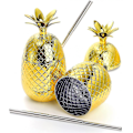 Miniatyrbilde 3 av 4: 2 stk 500 ml ananas drikkekopper med sugerør i rustfritt stål