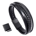 Miniatyrbillede 1 af 3: Flettet læderarmbånd til mænd, sort