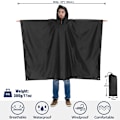 Miniatyrbilde 2 av 2: Hette regnponcho for voksne med lomme, vanntett lett unisex regnfrakk for fotturer camping nødstilfelle, svart