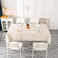Miniatyrbilde 4 av 4: Beige rektangulær duk, flekkbestandig, vaskbar bomullsduk med dusker, bordlin for bursdag, bryllup, spisestue, 14