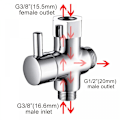 Miniatyrbilde 5 av 5: 3-veis ventil Solid Messing 3/8\"-12/17 T-adapter Diverterventil for Wc Toalett,