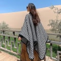 Miniatyrbild 4 av 5: Houndstooth Sjal Wrap Öppen Front Poncho Pashmina Scarf for Lady