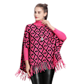 Miniatyrbild 1 av 2: Lös Turtleneck Pullover Wrap Sjal Batwing Blus med Tofs Stickning Cape for Lady