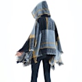 Miniatyrbild 4 av 4: Spring Autumn Rutig Pullover Hoodie Cape med tofs lös Poncho för Lady
