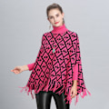 Miniatyrbild 2 av 2: Lös Turtleneck Pullover Wrap Sjal Batwing Blus med Tofs Stickning Cape for Lady