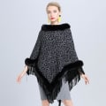 Miniatyrbild 2 av 2: Svart Pullover Wrap Sjal med fuskpäls trimning Lös Cape med tofs för Lady