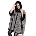 Miniatyrbild 2 av 3: Houndstooth Hooded Warm Wraps sjalar med fuskpäls trimmad lång lös cardigan for Lady