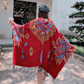 Miniatyrbild 5 av 5: Geometrisk tjock sjal för damer Lady Poncho Pashmina Cardigant filt med tofs