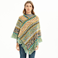 Miniatyrbild 2 av 4: Vår Höst Pullover Cape med tofs Lös Poncho Etnisk stil Stickmönster för Lady Chirstmas