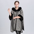 Miniatyrbild 3 av 3: Houndstooth Hooded Warm Wraps sjalar med fuskpäls trimmad lång lös cardigan for Lady
