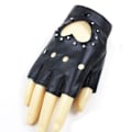 Miniatyrbild 1 av 2: Damhandskar PU Läder Rhinestone Half Finger Stretchy Handskar Svart