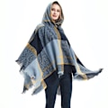 Miniatyrbild 1 av 4: Spring Autumn Rutig Pullover Hoodie Cape med tofs lös Poncho för Lady