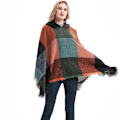 Miniatyrbild 2 av 4: Spring Autumn Rutig Pullover Hoodie Cape med tofs lös Poncho för Lady