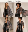 Miniatyrbillede 3 af 6: Oversized paisley-tørklæde til kvinder, let langt sjal, sort blomsterprint