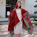 Miniatyrbild 2 av 5: Geometrisk tjock sjal för damer Lady Poncho Pashmina Cardigant filt med tofs