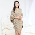 Miniatyrbild 3 av 5: Stripe Loose Elegant Poncho Elegant Pullover Wrap med Tofs Virkad Tröja Kappa för Dam