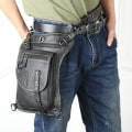 Miniatyrbild 2 av 2: Svart läder benväska Drop midjeväska, lår Fanny Pack för resor utomhus
