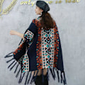 Miniatyrbild 2 av 2: Höst Vinter Sjal Wrap Tjock Poncho Batwing Blus med Tofs för Dam