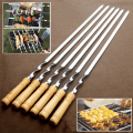 Pikkukuva 1 / 6: 6 kpl ruostumattomasta teräksestä valmistettuja BBQ-vartaita ulkona grilli pitkä kahva Brown 6Pcs