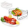 Miniatyrbilde 7 av 8: 3 spyd Air Fryer Rack sett Stålholder Dobbeltlags Grill Ba Silver one size