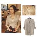 Miniatyrbillede 3 af 8: Kvinder efterårstoppe Linned Button Down Løs Casual Career Shirt L Khaki S