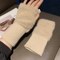 Pikkukuva 1 / 8: Pehmeät talviset puolisormikäsineet Naisten neulotut Fingerless G Khaki onesize