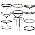 Miniatyrbillede 1 af 4: 10 stk. Choker Halskæde Sort Klassisk Fløjl Stretch Gotisk Black Set