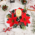 Miniatyrbillede 8 af 8: Juleblomst Lysestager Pynt Kunstige Roser Lys Gold