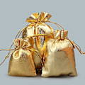 Miniatyrbillede 4 af 4: 100 stk. Guld Sølv Organza Pose Smykkeemballage Pose Bryllupsfest Gavepose Slikposer Snøre Gaveposer Gold 7x9cm