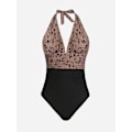 Miniatyrbilde 5 av 5: Størrelse L Dame V-hals Halv Kropp Hel Badedrakt Shapewear Magekontroll Retro Badeantrekk Flerfarget