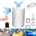 Miniatyrbilde 1 av 5: Hvit Elektrisk Pumpe Inflatorer, Luftpumpe Batteri Ballongpumpe Oppladbar Oppblåsbar Madrass, Bærbare Pongmps med 4 Luftdyser, Rask Inflator for Mattr