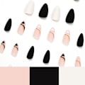 Miniatyrbillede 5 af 5: 24 stk. (Mandel Sort Pink Hjerte) Tryk på Negle Medium, Mandel Kunstige Negle med Design, Akryl Falske Negle med Neglelim på Negle til Kvinder