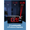 Miniatyrbild 4 av 4: Blå väckarklocka med 180° projektor, 4 nivåer ljusstyrka, stor LED-skärm, digital väckarklocka med USB-laddningsport, 9 minuters snooze, 12/24H, larm