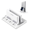 Miniatyrbillede 1 af 5: Justerbart Lodret Laptopstativ til Skrivebord, Notebook Holder med Telefonholder, Desktop Dock 3 i 1 Pladsbesparende White