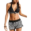 Miniatyrbillede 1 af 5: Dame 2-delt Bikini Rygløs Sports Badetøj 2-delt Bikinis Shorty Bikini Høj Talje Printet Bikini Plus Size Bikini