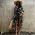 Stilfuld Tie Dye Åben Lang Kimono Badedragt Cover up til Kvinder