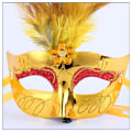 Miniatyrbilde 3 av 5: Én stk. av 3 stk. hullhale blå påfuglhår maskerade maske halv ansikt barneleke bod engros venetiansk gullpulver fjær hullhale maske