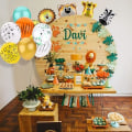 Miniatyrbild 4 av 5: 1:a Barn Födelsedagsfest Dekoration Set, Vilda Skogsdjur Folieballong, Födelsedagsdekoration Set, Djungeltema Djurfest Tillbehör, Pojkar och F