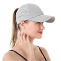 Miniatyrbillede 5 af 5: Dame Ponytail Baseball Cap, Justerbar Åndbar Kryds Mesh Hurtigtørrende Messy High Bun Ponycap Hat Light Grey