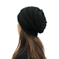 Miniatyrbillede 1 af 4: Vinterstrikkede Beanies til Kvinder, Silke Satinforet Tyk Hue Blød Strækbar Kabelstrikket Varm Slouchy Beanie Hue Red
