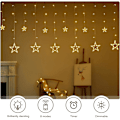 Miniatyrbillede 4 af 5: Stjerne Lysgardin 2m Varm Hvid Gardin Lys Guirlande Vindue Jul Indendørs 8 Modes USB Juledekoration Vindueslys Deco Bryllup Have Sengekant