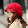 Miniatyrbilde 4 av 4: Dame Jenter Spiss Lue Hatt Visir Beret Vinter Termisk Baker Red